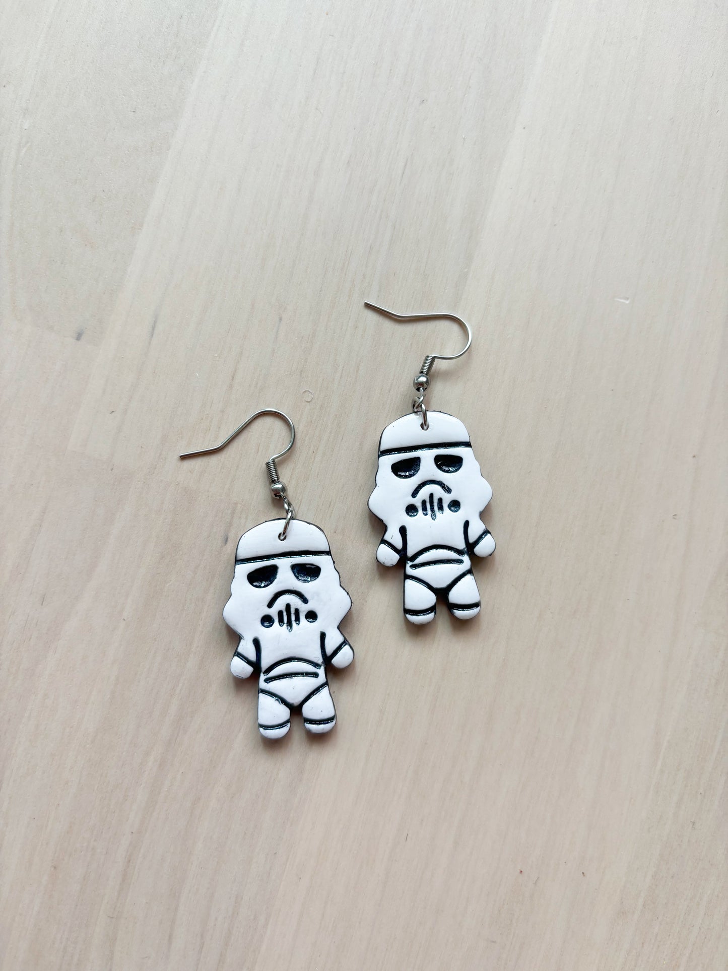 Stormtrooper Inspired Earrings Handmade Polymer Clay Jewelry, Sci-Fi Statement Earrings, Lightweight Nerd Gift