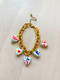 Garden Heart Charm Bracelet – Handmade Ceramic & Gold Chunky Chain, Folk Art Inspired, Botanical Heart Jewelry
