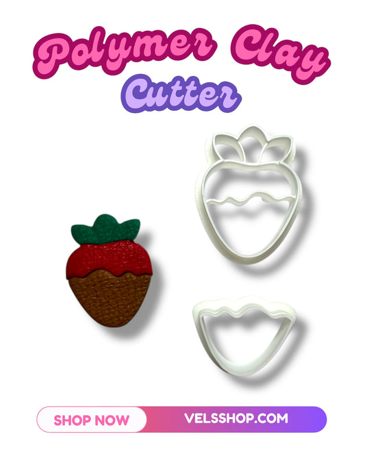 Fresas con chocolate polymer clay cutter set de 2