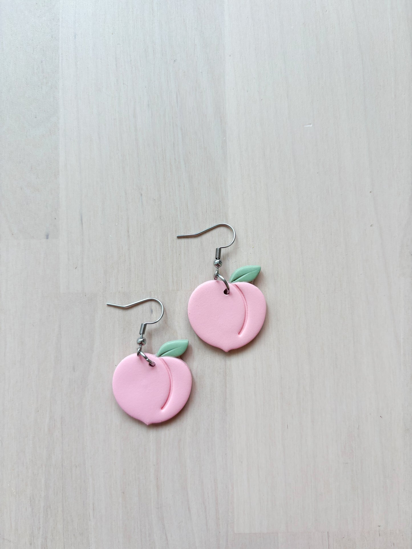 Peach Earrings – Handmade Polymer Clay Jewelry, Cute Fruit Earrings, Stainless Steel Hooks, Minimalist St