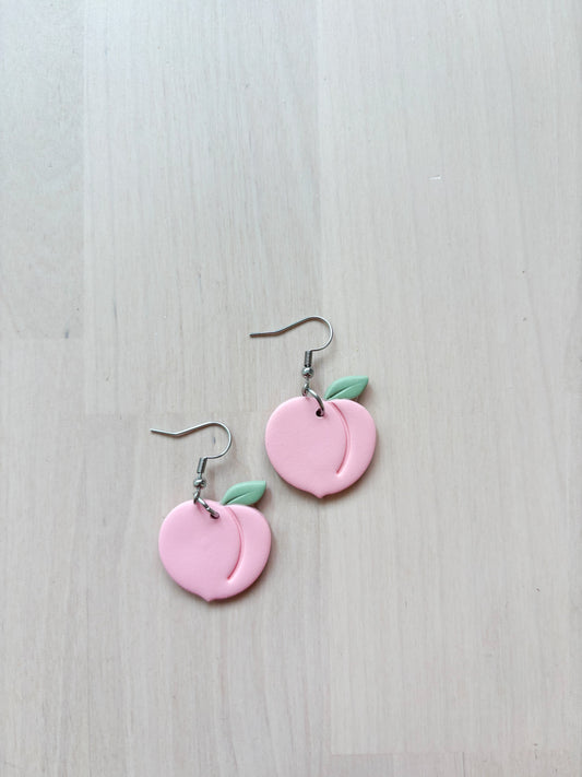 Peach Earrings – Handmade Polymer Clay Jewelry, Cute Fruit Earrings, Stainless Steel Hooks, Minimalist St