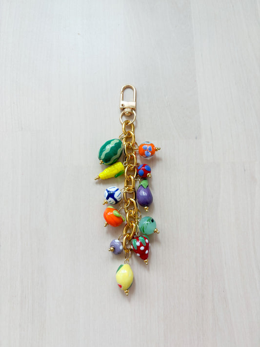 Fruit Charm Bag Charm – Ceramic & Crystal Keychain, Colorful Purse Charm, Unique Statement Accessory