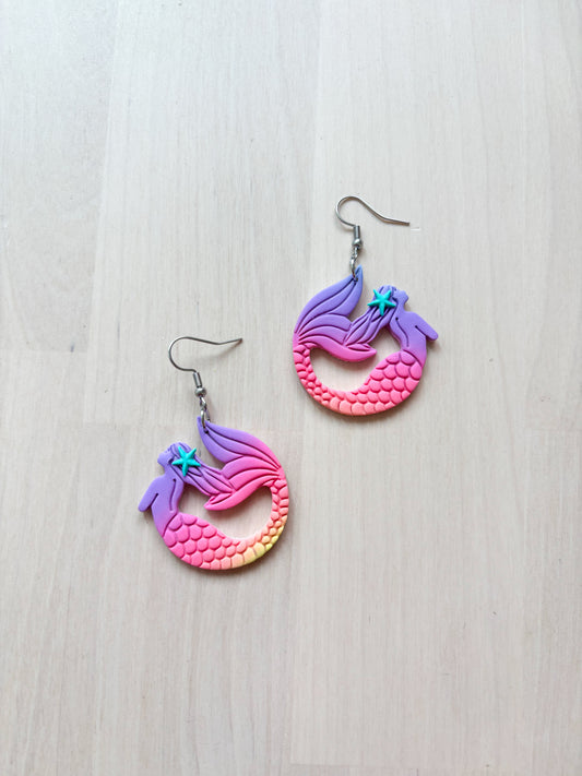 Mermaid Tail Earrings – Handmade Polymer Clay Jewelry, Colorful Ocean Inspired Earrings, Stainless Steel Hook