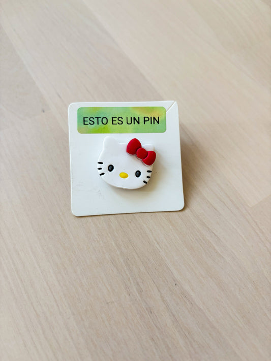 Cute Kitty Face Pin – Handmade Polymer Clay Character Inspired Lapel Pin