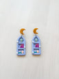 Moon Bookshelf Arch Earrings – Handmade Polymer Clay Reader Statement Jewelry