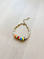 Freshwater Pearl Bracelet with Colorful Ceramic Beads – Gold Accent, Handmade Statement Jewelry