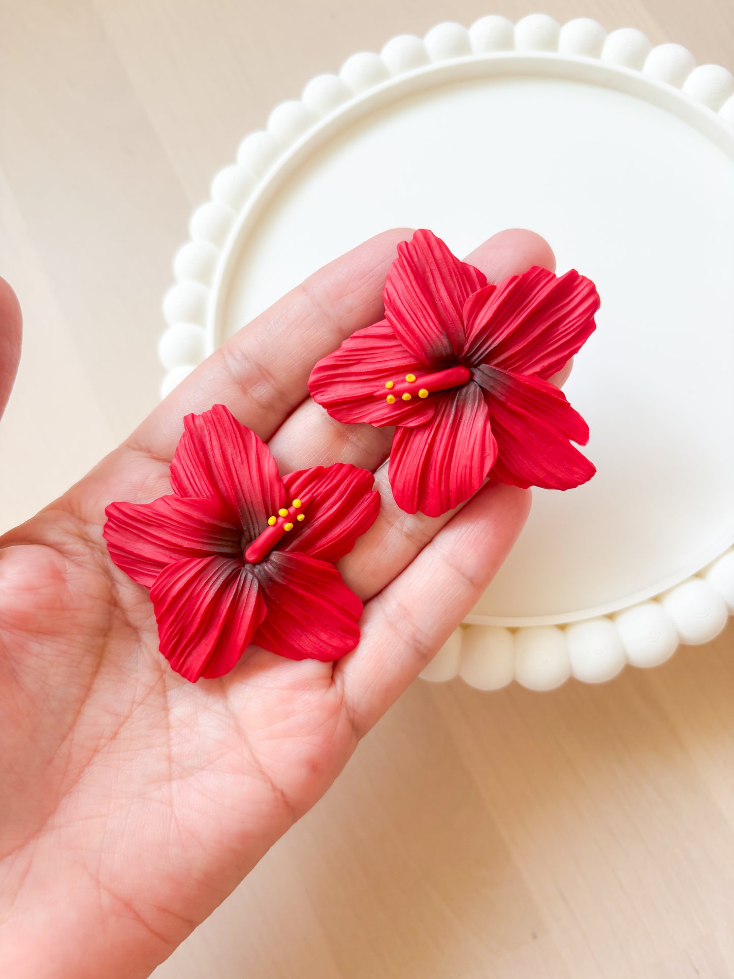 Puerto Rican Flor de Maga Stud Earrings – Handmade Polymer Clay Flower Earrings 🌺