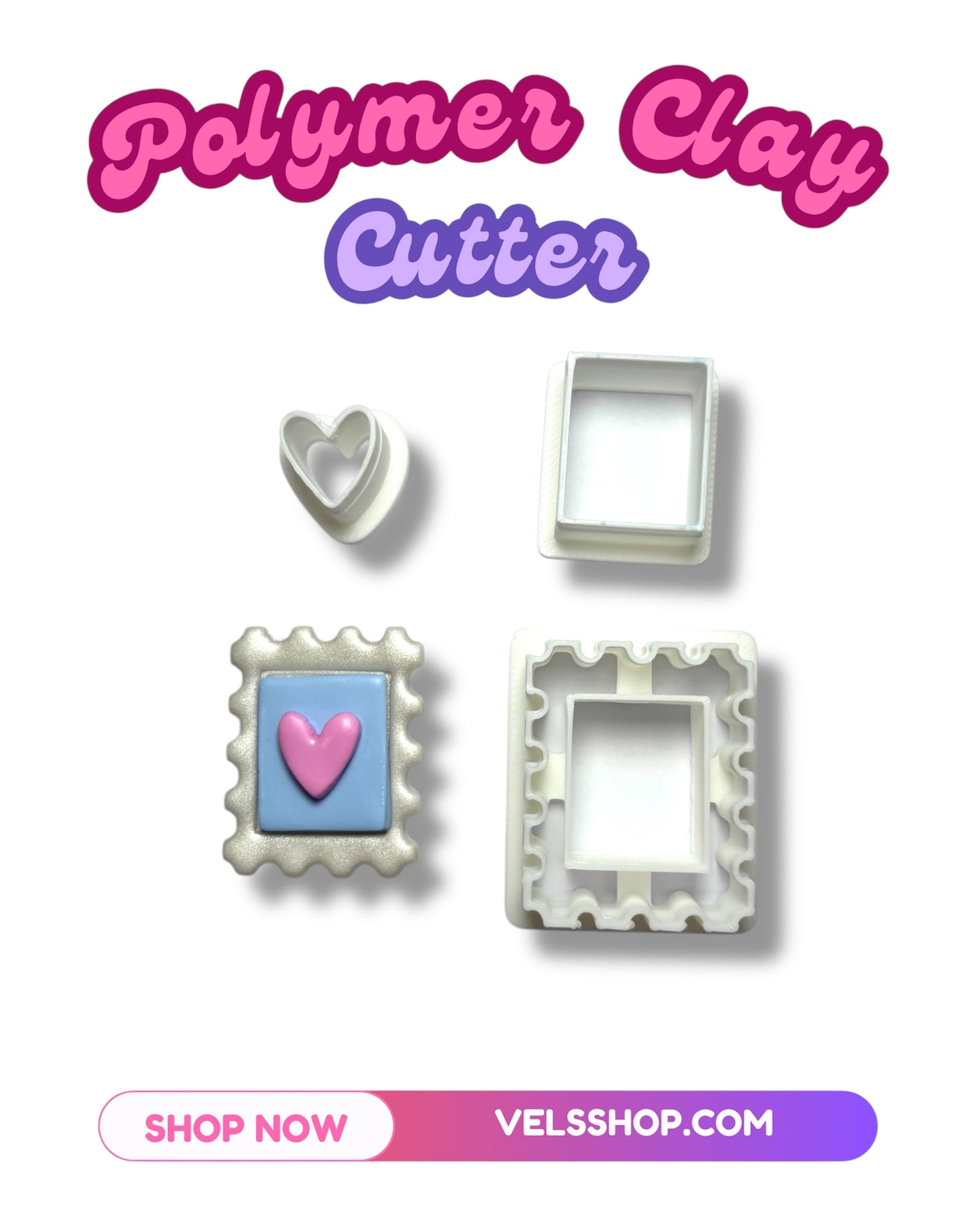 Postal stamp polymer clay cutter set de 3