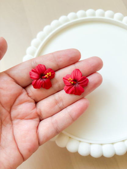 Puerto Rican Flor de Maga Stud Earrings – Handmade Polymer Clay Flower Earrings 🌺