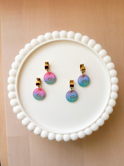 Ocean Wave Polymer Clay Huggie Earrings