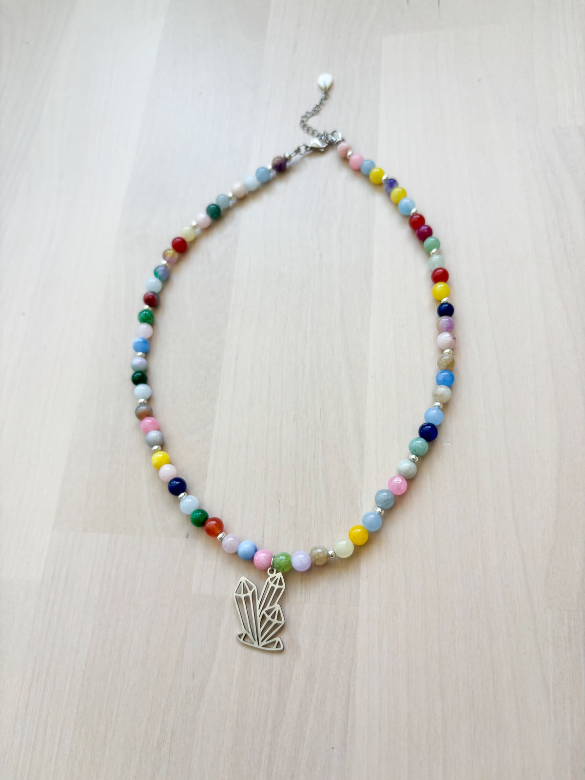 Colorful Beaded Necklace – Gold Stainless Steel Pendant, Minimal Everyday Jewelry
