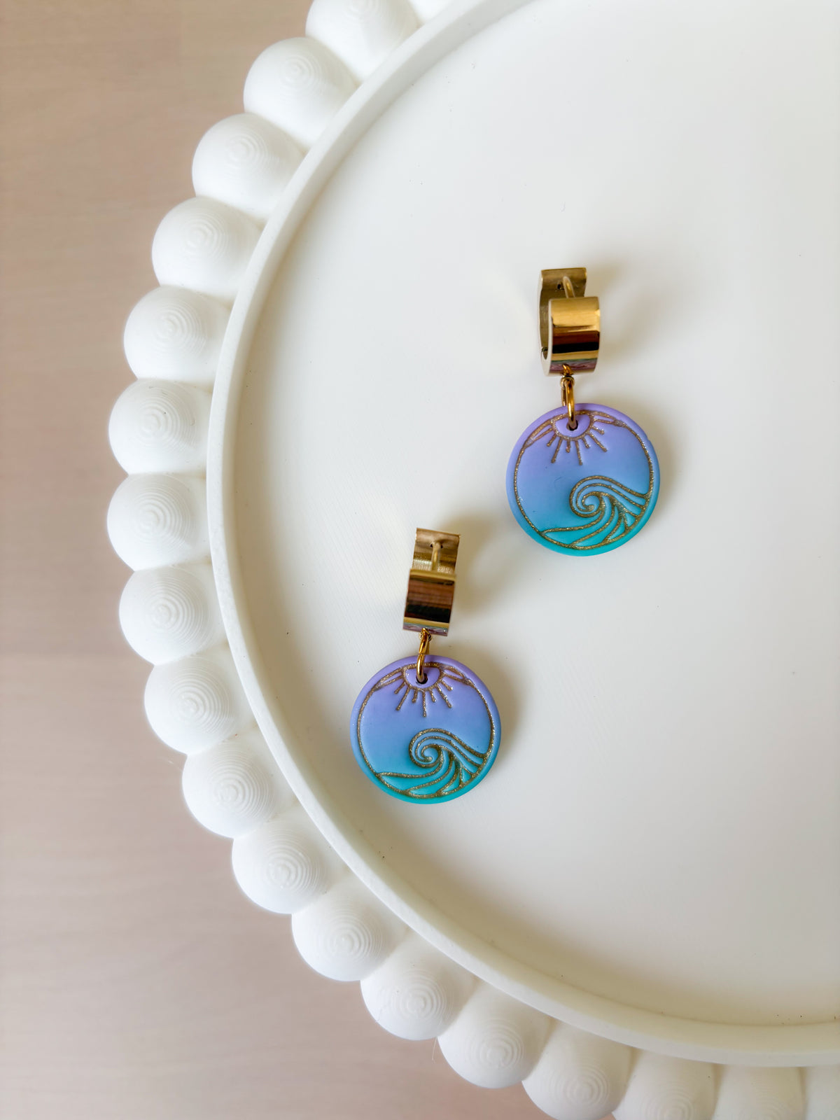Ocean Wave Polymer Clay Huggie Earrings