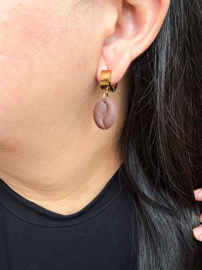 Handmade Coffee Bean Earrings | Polymer Clay Coffee Lover Jewelry | Gold Stainless Steel Hoops