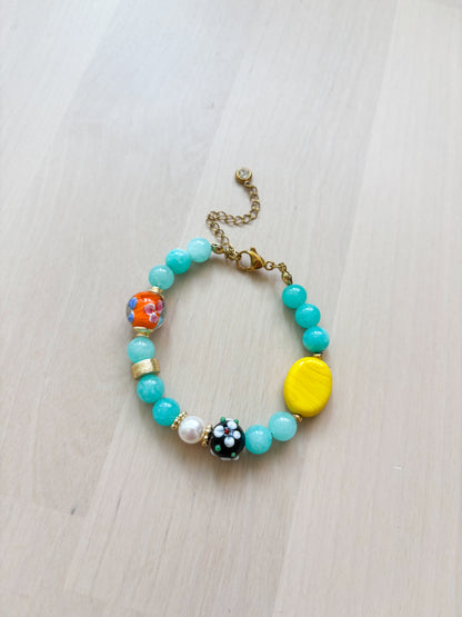 Colorful Beaded Bracelet – Glass, Pearl & Stone Bracelet, Gold Stainless Steel Statement Jewelry