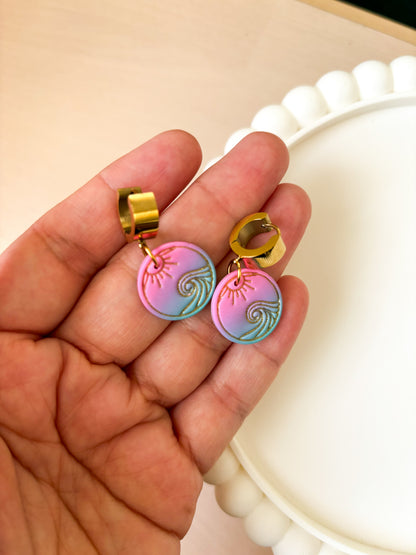 Ocean Wave Polymer Clay Huggie Earrings