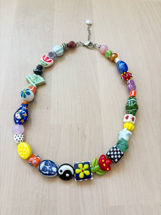 One of a Kind Colorful Charm Beaded Necklace – Handmade Statement Necklace, Stainless Steel Jewelr 3