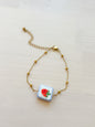 Strawberry Ceramic Charm Bracelet – Gold Chain Dainty Bracelet, Minimal Handmade Jewelry