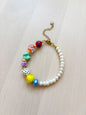 Mixed Glass & Freshwater Pearl Bracelet – Colorful Beaded Statement Bracelet, Gold Stainless Steel Jewelry