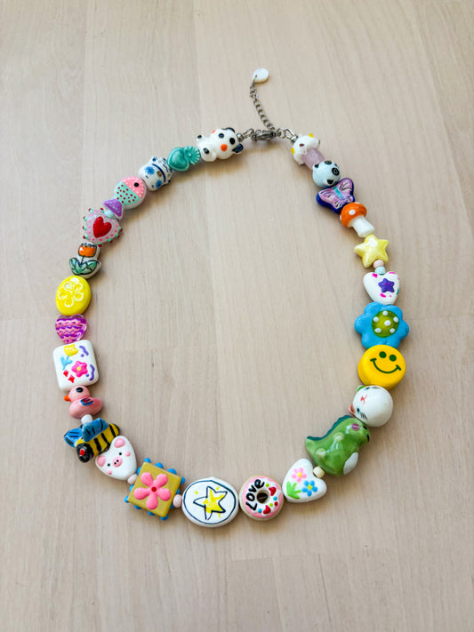 One of a Kind Colorful Charm Beaded Necklace – Handmade Statement Necklace, Stainless Steel Jewelr