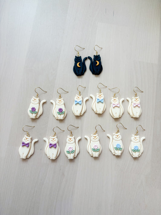 Cat Earrings – Handmade Polymer Clay Jewelry, Cute Cat Dangle Earrings, Stainless Steel Hooks