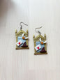 Wizard Letter & Golden Wing Earrings – Fantasy Inspired Polymer Clay Jewelry, Stainless Steel Hooks, Magical Statement Earrings