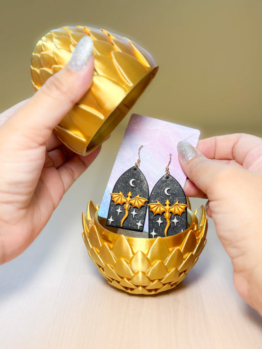 Dragon Wing Earrings with Optional Golden Egg – Handmade Polymer Clay Fantasy Statement Earrings