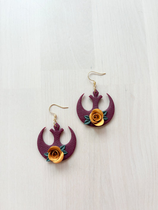 Rebel Alliance Rose Earrings – Star Wars Inspired Polymer Clay Earrings, Handmade Geek Jewelry, Floral Sci-Fi Accessories
