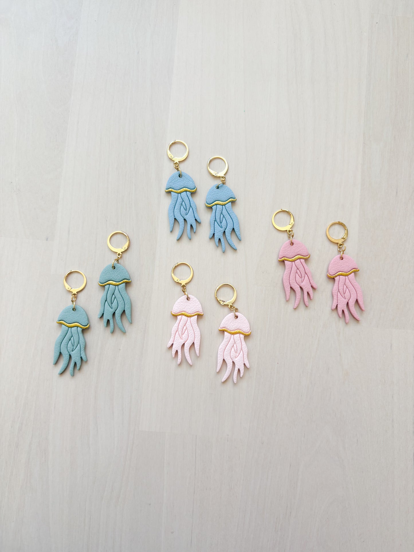 Jellyfish Earrings – Ocean Inspired Polymer Clay Jewelry, Handmade Gold Dangle Earrings