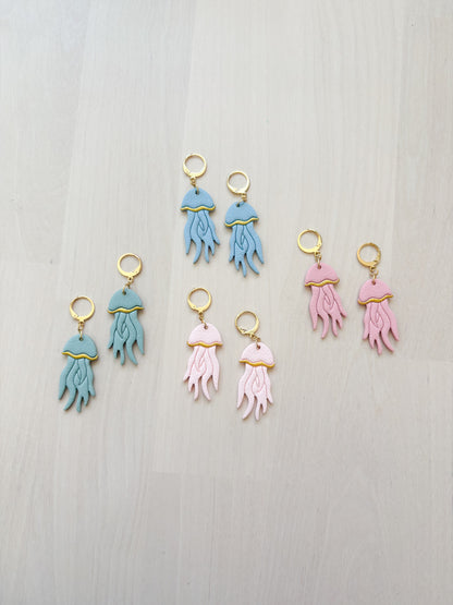 Jellyfish Earrings – Ocean Inspired Polymer Clay Jewelry, Handmade Gold Dangle Earrings