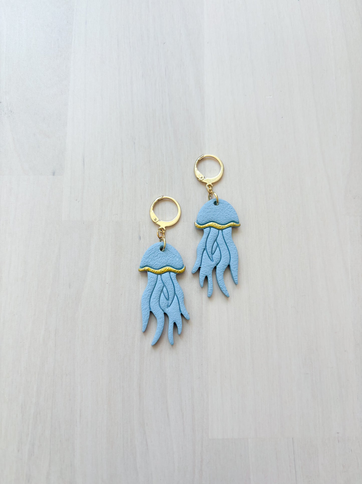 Jellyfish Earrings – Ocean Inspired Polymer Clay Jewelry, Handmade Gold Dangle Earrings