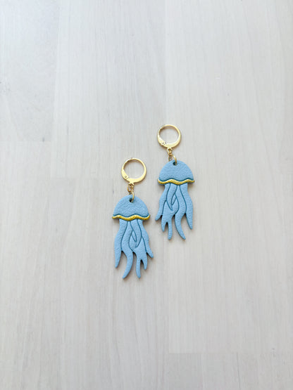 Jellyfish Earrings – Ocean Inspired Polymer Clay Jewelry, Handmade Gold Dangle Earrings