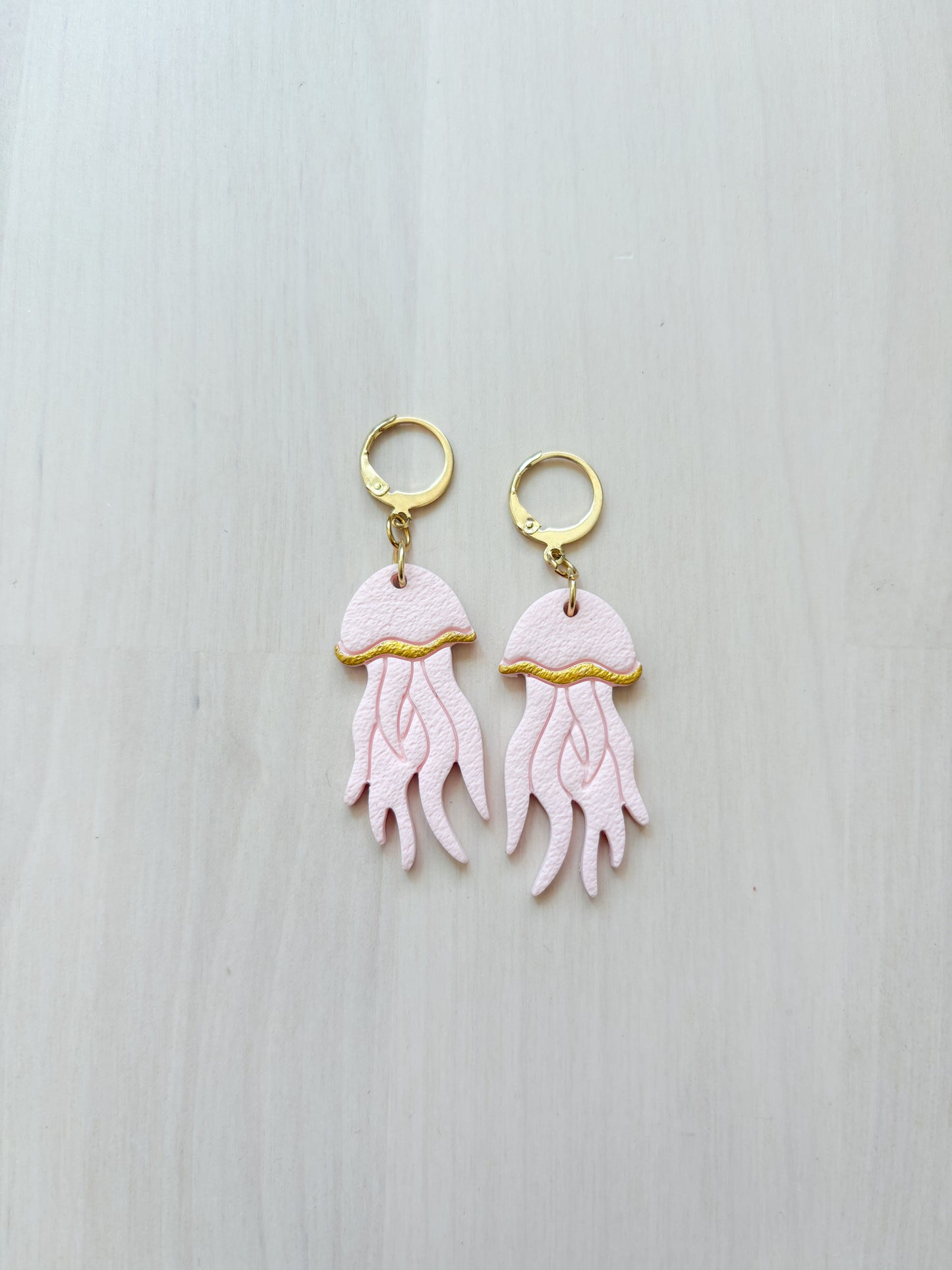 Jellyfish Earrings – Ocean Inspired Polymer Clay Jewelry, Handmade Gold Dangle Earrings