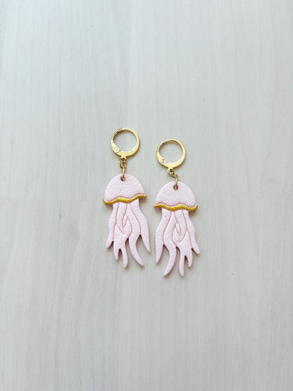 Jellyfish Earrings – Ocean Inspired Polymer Clay Jewelry, Handmade Gold Dangle Earrings