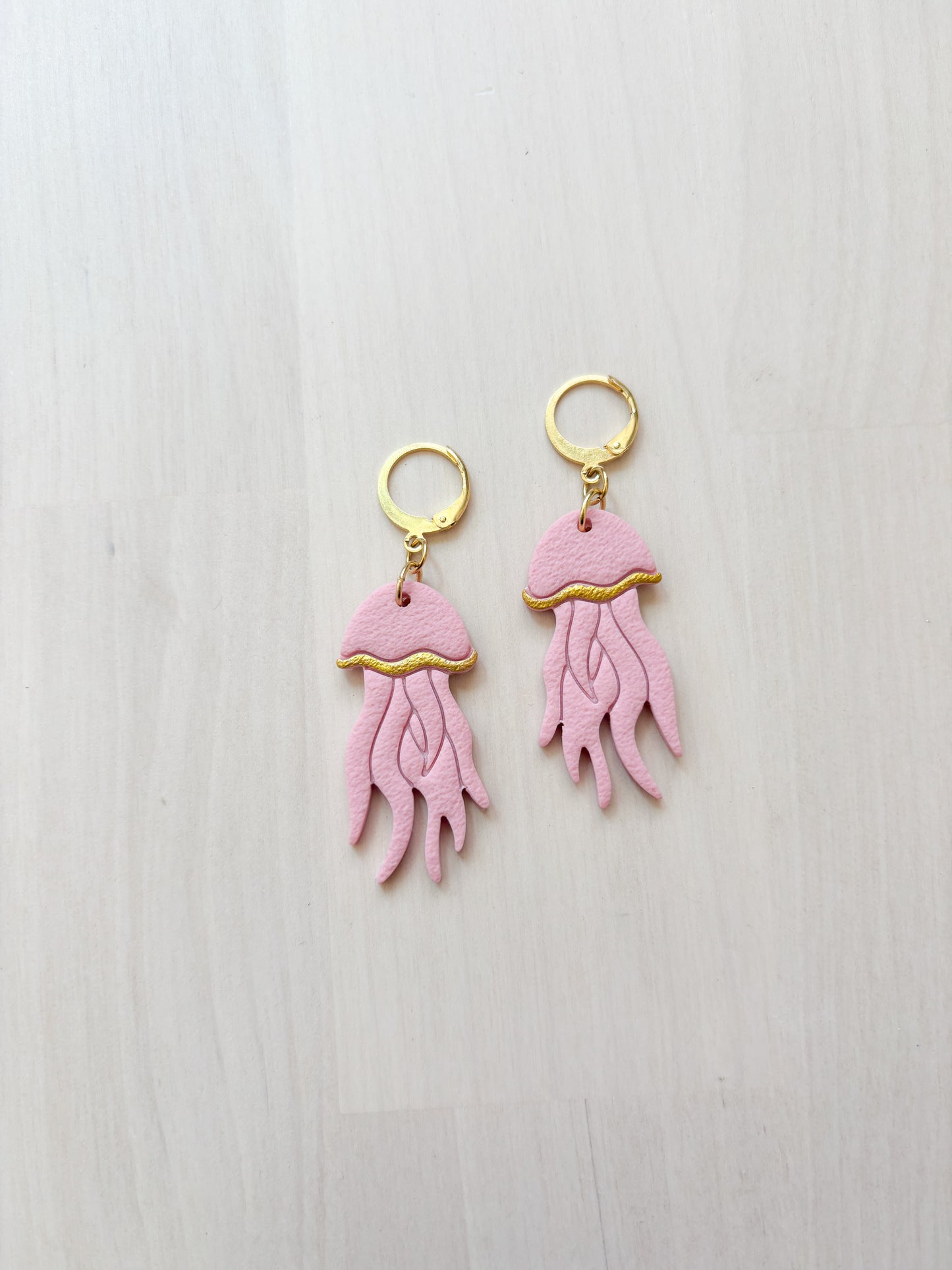 Jellyfish Earrings – Ocean Inspired Polymer Clay Jewelry, Handmade Gold Dangle Earrings
