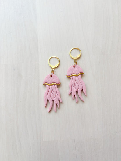Jellyfish Earrings – Ocean Inspired Polymer Clay Jewelry, Handmade Gold Dangle Earrings