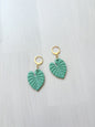 Philodendron Leaf Earrings – Polymer Clay Dangle Earrings, Green Heart Leaf Statement Jewelry