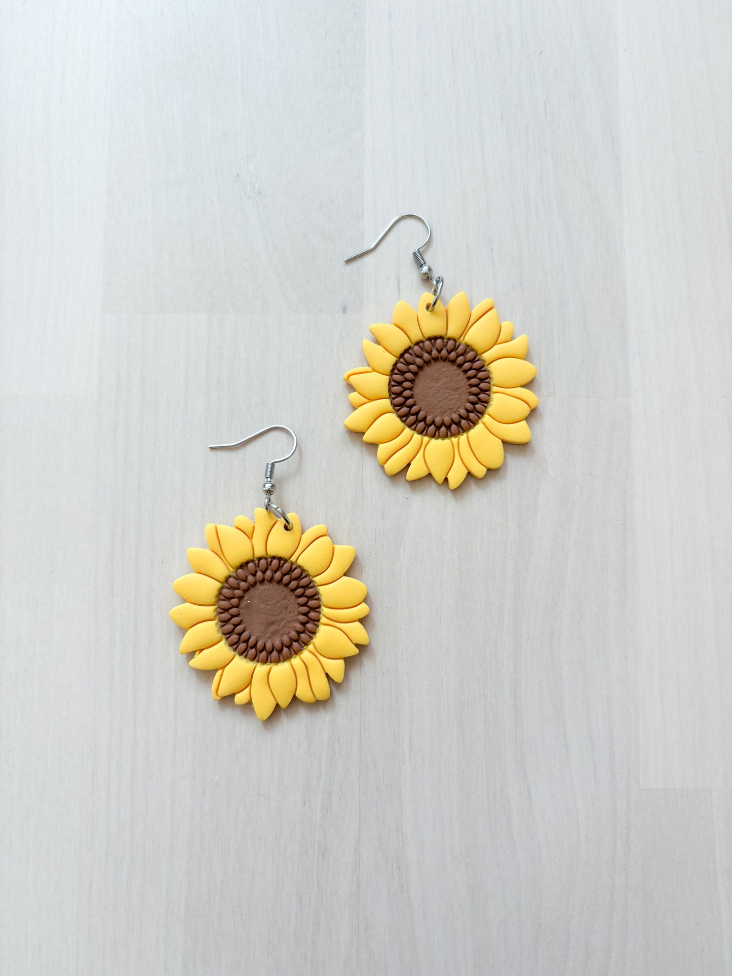 Sunflower Earrings – Handmade Polymer Clay Floral Earrings, Yellow Statement Dangle Jewelry